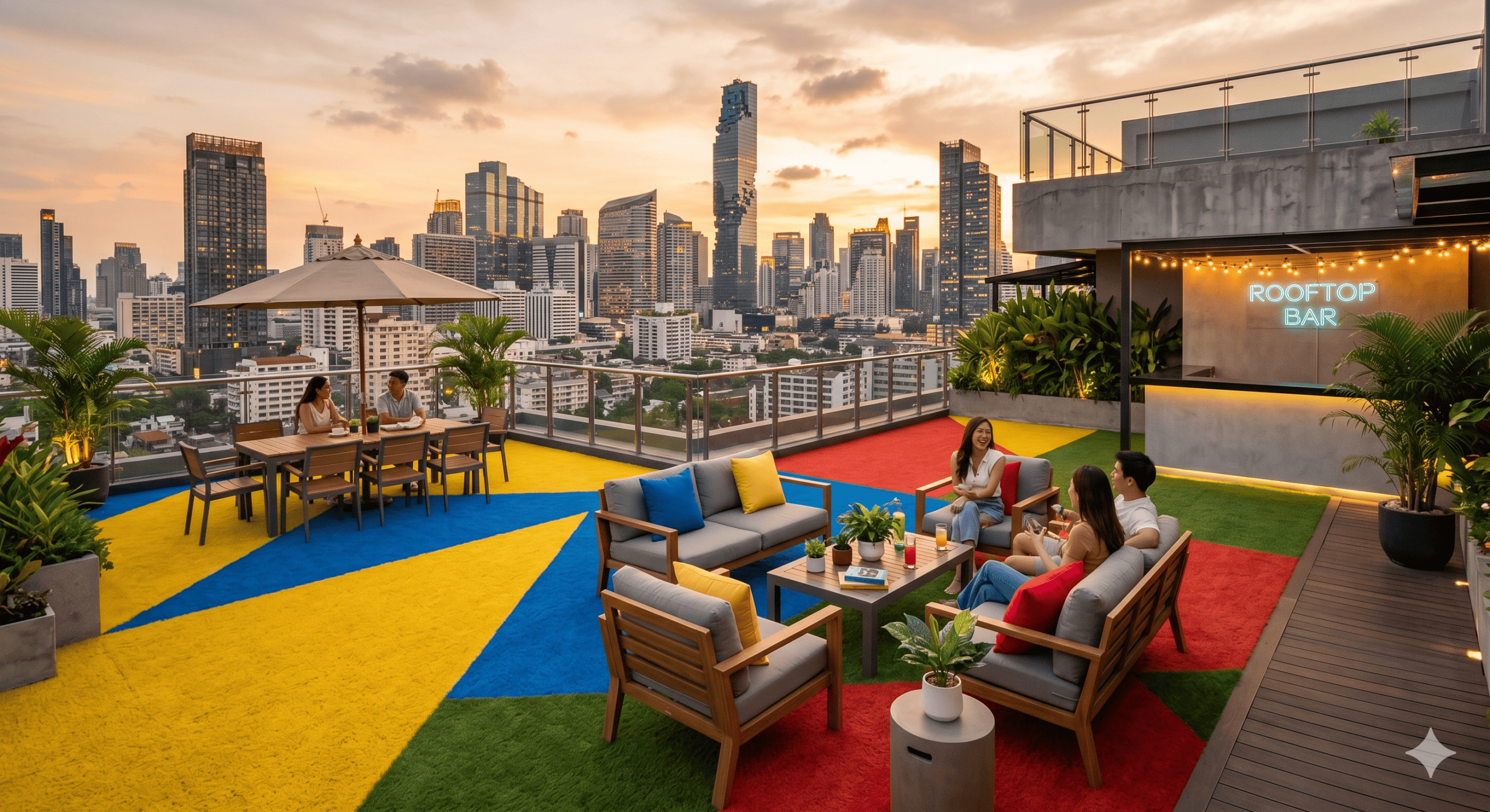 ระเบียงคอนโด Rooftop ปูหญ้าเทียมสี
